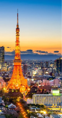 picture of a very bright-lighted view of Japan with the Eiffel Tower mockup